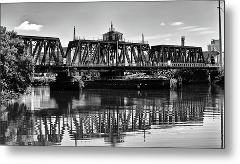 B&w Metal Print featuring the photograph Old Railroad Swing Bridge by Louis Dallara