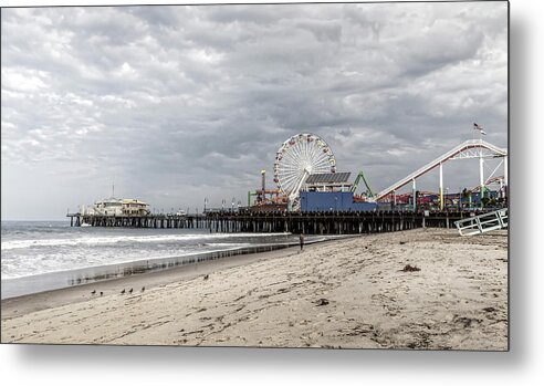 Santa Monica Pier Metal Print featuring the photograph Pacific Park on The Pier-Desaturated by Gene Parks