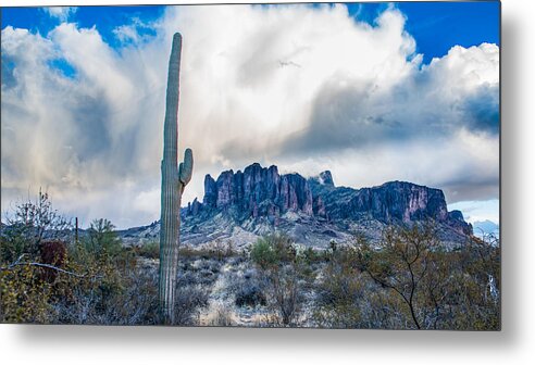 Saguaro Metal Print featuring the photograph Saguaro, Mountain, Cloud by Kevin Xu