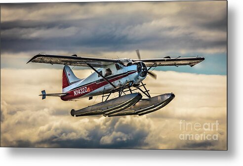 Seaplane Metal Print featuring the photograph Seaplane in the Anchorage sky by Lyl Dil Creations
