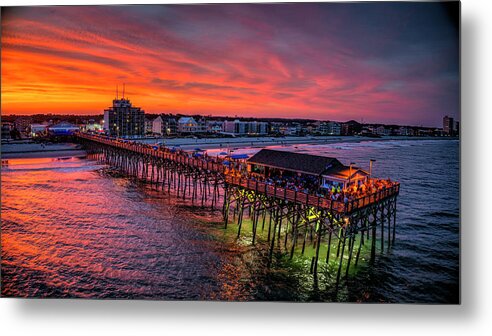 Sunset Metal Print featuring the photograph Skyfire Pier Sunset South Side by Robbie Bischoff