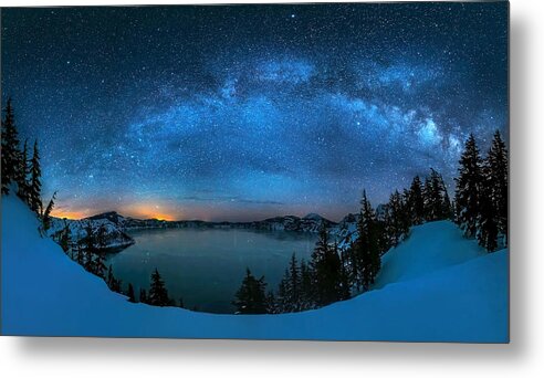 Starry Metal Print featuring the photograph Starry Night Over The Crater Lake by Hua Zhu