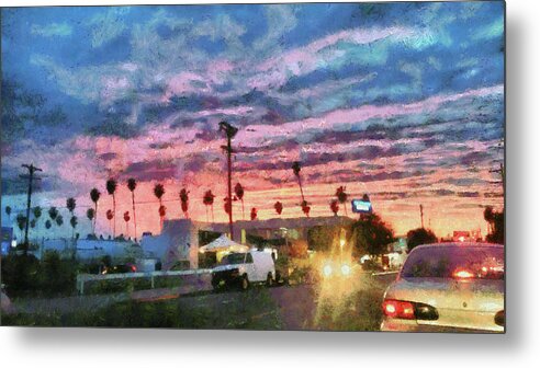 Sunset Metal Print featuring the digital art Sunset in Santa Monica by Bernie Sirelson