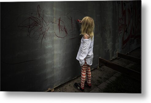 Girl Metal Print featuring the photograph The Girl With The Red Pen. by Jacques Montel