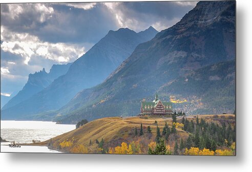 Prince Of Wales Hotel Metal Print featuring the photograph The Prince of Wales Hotel Overlooking Upper Waterton Lakes by Tim Kathka