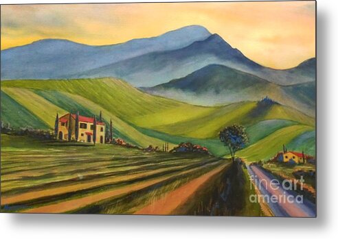 Landscape Metal Print featuring the painting Tuscan Fields by Petra Burgmann