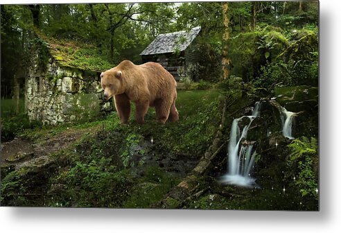 Bear Metal Print featuring the mixed media Bear In The Woods #1 by Marvin Blaine
