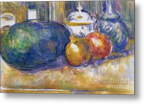 Cezanne Metal Print featuring the painting Still-Life with a Watermelon and Pomegranates by Paul Cezanne