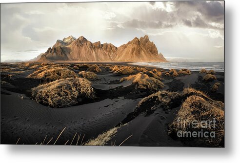 Landscape Metal Print featuring the photograph Vestrahorn mountains and Stokksnes beach near Hofn, Iceland #1 by Jane Rix