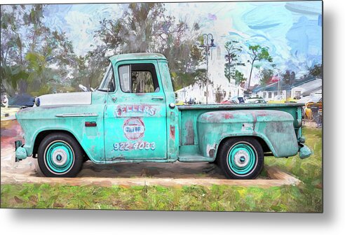 1956 Chevrolet 3100 Stepside Pickup Truck Metal Print featuring the photograph 1956 Blue Chevrolet 3100 Stepside Pickup Truck X108 by Rich Franco