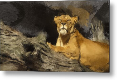 Lion Metal Print featuring the painting A Watchful Eye by Gary Arnold