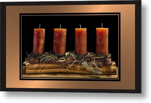 Advent Metal Print featuring the mixed media Advent Wreath in Bronze by Nancy Ayanna Wyatt