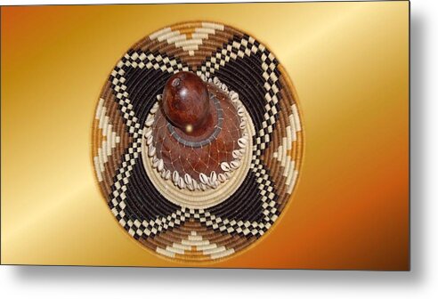 African Metal Print featuring the photograph African Shekere Instrument in a basket by Nancy Ayanna Wyatt