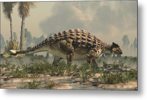 Ankylosaurus Metal Print featuring the digital art Ankylosaurus in a Cretaceous Wetland by Daniel Eskridge