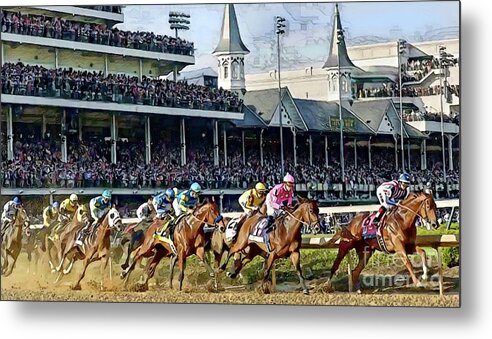 Churchill Downs Metal Print featuring the digital art Around The First Turn 2 by CAC Graphics