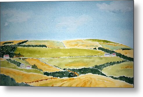 Watercolor Metal Print featuring the painting Ayrshire Farms by John Klobucher