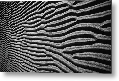 Patterns Metal Print featuring the photograph Beach Sand Ripples Black and White Photography by Darius Aniunas