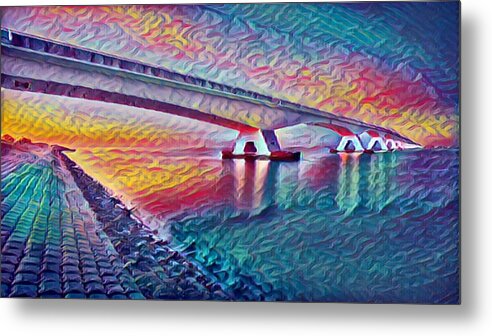 Bridge Metal Print featuring the painting Beautiful Serene zen Yoga Bridge Impressionism by Tony Rubino