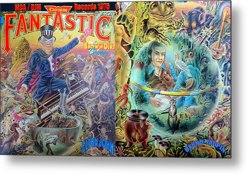 Rock And Roll Metal Print featuring the mixed media Captain Fantastic and the Brown Dirt Cowboy 1975 album cover front and back by David Lee Thompson