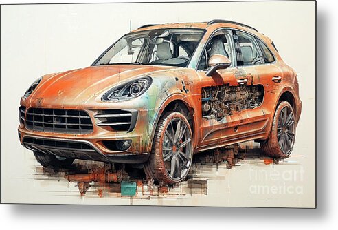 Porsche Metal Print featuring the drawing Car 2077 Porsche Macan Turbo by Clark Leffler