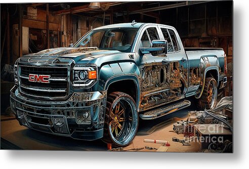 Gmc Metal Print featuring the drawing Car 2338 GMC Sierra HD Denali by Clark Leffler