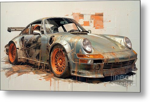 Porsche Metal Print featuring the drawing Car 2505 Porsche 911 Turbo by Clark Leffler