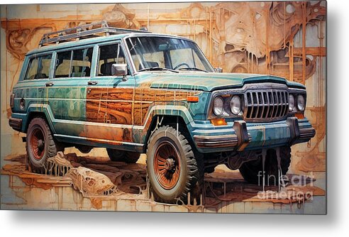 Jeep Metal Print featuring the drawing Car 2817 Jeep Grand Wagoneer by Clark Leffler