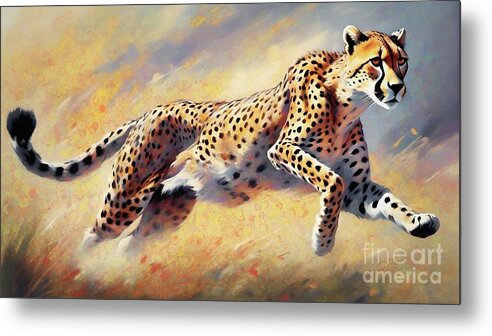 Abstract Metal Print featuring the digital art Cheetah Running At Speed - 02179 by Philip Preston