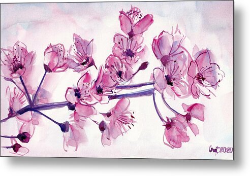 Cherry Metal Print featuring the painting Cherry Flowers by George Cret