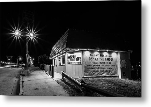 Calumet Fisheries Metal Print featuring the photograph Chicago's Calumet Fisheries at night by Sven Brogren