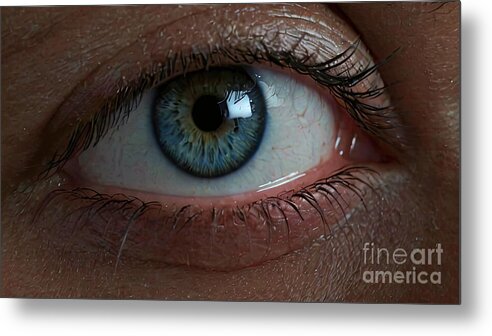 Human Eye Metal Print featuring the digital art Close up of a human blue eye by Benny Marty
