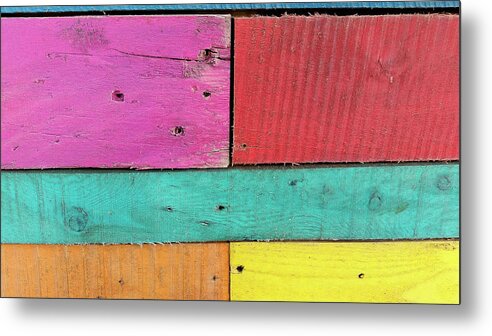 Colorful Boards Caribbean Pink Red Yellow Blue Orange Metal Print featuring the photograph Colorful Boards in the Caribbean by David Morehead