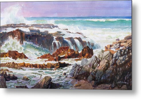 Ocean Metal Print featuring the painting Cook's Chasm by Steve Henderson