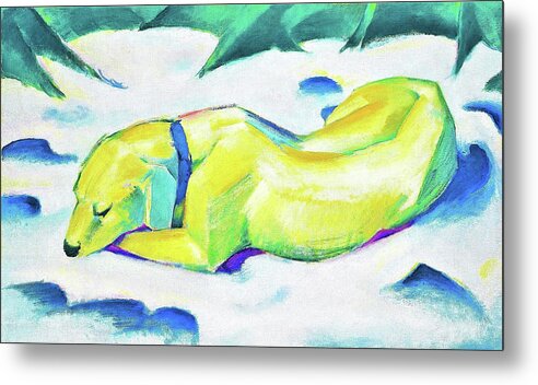 Franz Marc Metal Print featuring the painting Digital Remastered Edition - Dog Lying in the Snow by Franz Marc