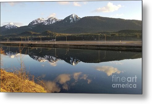 #alaska #juneau #ak #cruise #tours #vacation #peaceful #reflection #twinlakes #egandrive #douglas #capitalcity #clouds #evening #dusk Metal Print featuring the photograph Douglas, Reflected by Charles Vice