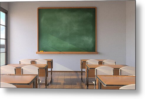 The End Metal Print featuring the photograph Empty classroom, pandemic concept by Nurulanga