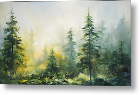 Green Metal Print featuring the painting Evergreens - Green Abstract Art by Lourry Legarde