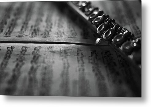 Music Metal Print featuring the photograph Flute Chiaroscuro black and white by Laura Fasulo