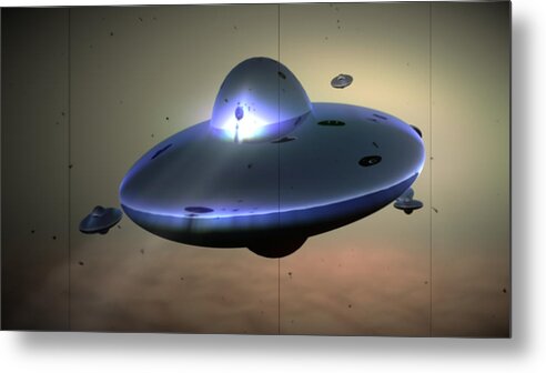 Flying Saucer Metal Print featuring the digital art Flying Saucer Metallic Blue by Russell Kightley