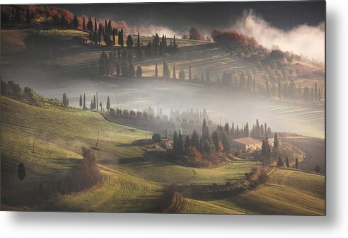 Tuscany Metal Print featuring the photograph Fog in the morning in Tuscany. Val d'Orcia, Pienza, Italy by Stefano Orazzini