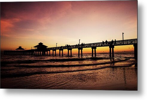 Fort Myers Beach Pier At Sunset Metal Print