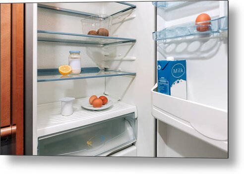 Debt Metal Print featuring the photograph Fridge almost empty due a crisis by Doble-d