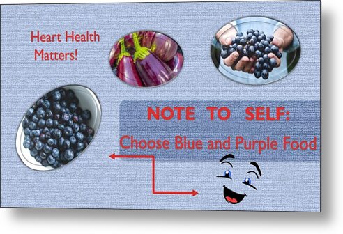 Heart Metal Print featuring the mixed media Heart Health Blue and Purple Foods by Nancy Ayanna Wyatt