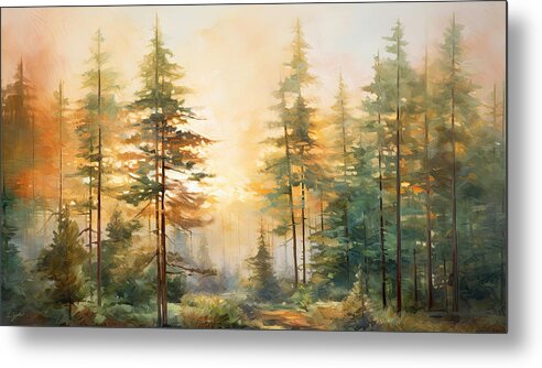 Evergreen Art Metal Print featuring the painting Impressionist Pines by Lourry Legarde