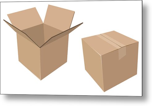 Empty Metal Print featuring the drawing Isolated Cardboard Moving Boxes, Open and Closed by KeithBishop