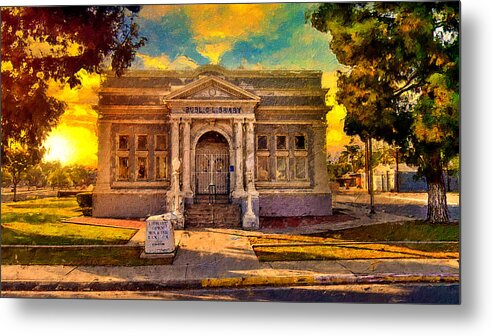 Kern Branch Metal Print featuring the digital art Kern Branch, Beale Memorial Library, in Bakersfield, California - digital painting by Nicko Prints