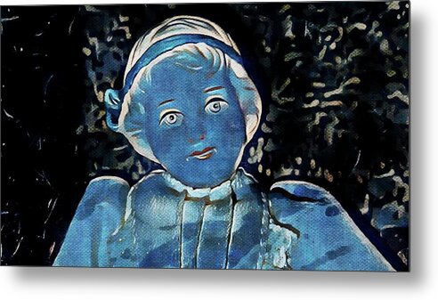 Antique Metal Print featuring the mixed media Lady in Blue by Ally White