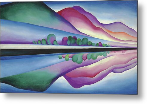 Georgia O'keeffe Metal Print featuring the painting Lake George, reflection - modernist abstract landscape painting by Georgia O'Keeffe