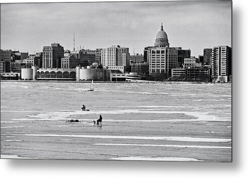 Madison Metal Print featuring the photograph Lake Monona, Madison, Wisconsin BW by Steven Ralser