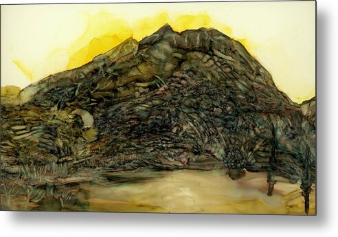 Mountain Metal Print featuring the painting Learning patience at the tarn by Angela Marinari